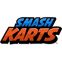 Smash Karts logo with blue and orange stylized text on a black background.
