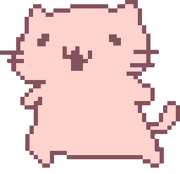A tiny pink cat walking with a confident, rhythmic strut in a pixel art style.