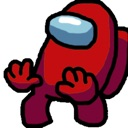 Red Among Us crewmate character performing a dancing pose.
