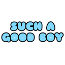 Text reading Such A Good Boy in a light blue rounded font against a black background.