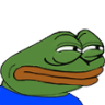 Pepe the Frog looking sideways with narrowed eyes and a skeptical, suspicious expression.