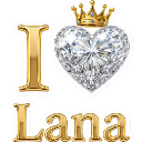 A gold text saying I love Lana with a diamond heart and a gold crown on top.