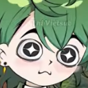 Character with green hair and wide eyes containing large white stars expressing intense amazement.