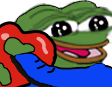 Pepe the Frog with wide, adoring eyes holding a large red heart.