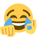 Yellow laughing face emoji making a punching gesture with one hand.