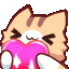 A cute orange cat character happily clutching a glowing pink heart to its chest.
