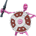 Pink skeleton holding a spear and shield in a charging pose.