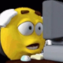 Yellow 3D character staring at a computer screen with a shocked and confused expression.