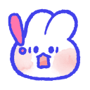 A white bunny with a surprised expression and an exclamation mark floating beside its head.