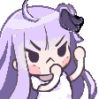 Anime girl with purple hair throwing rapid punches in a pixelated animation.