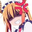 Tohru from Dragon Maid with a clenched teeth expression and a large red anger symbol on her forehead.