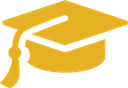 A gold graduation mortarboard cap icon.