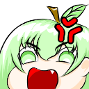 Anime girl with green hair screaming in anger with a red vein symbol on her forehead.