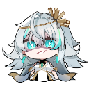 Chibi character with glowing teal eyes and a mischievous smirk.