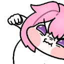A pink-haired chibi character throwing a punch with a determined expression.