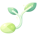 A small green sprout with two leaves and sparkles on a dark background.