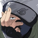 Kakashi Hatake peeking from behind his ninja headband with a focused and suspicious eye.