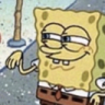 SpongeBob SquarePants looking sideways with a smug, knowing smirk.
