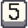Number five in a black pixelated font on a white square background with a gray base.