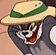 Tom Cat wearing a straw hat with a wide, smug, and mischievous grin.