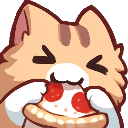 A cute orange cat with closed eyes happily eating a slice of pepperoni pizza.