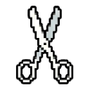 Scissors in a simple pixel art style.