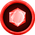 A glowing red multifaceted crystal centered inside a circular red border.