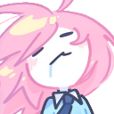 A stylized anime character with long pink hair and a smug expression with a small amount of drool.