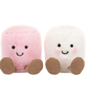 Two cute, blushing marshmallows sitting side-by-side with happy expressions.