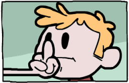 A cartoon boy getting poked in the eye by a finger in a four-panel sequence.