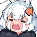 Anime girl with rabbit ears crying with large, exaggerated tears streaming down her face.