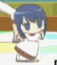 Chibi girl character spinning gracefully while figure skating on ice.
