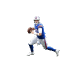 Josh Allen in a Buffalo Bills uniform performing a three-step throwing motion.