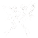 Two tiny white fairies with wings holding hands against a black background.