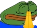 Pepe the Frog with eyes closed and hands pressed together in a prayer gesture.