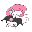 My Melody and Kuromi sleeping soundly while stacked on top of each other.