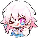 Anime character with pink hair winking and giving a thumbs up.