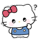 Hello Kitty looking confused with a question mark floating above her head.