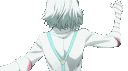 Juuzou Suzuya looking upward with a wide, unsettling grin and stitches on his face.
