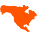 North America continent silhouette in a solid orange color.