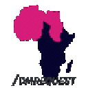 A dark silhouette of the African continent with the northern region highlighted in bright pink.