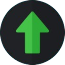 Green arrow pointing upward inside a dark circular button.
