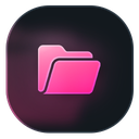 Folder icon in bright neon pink against a dark rounded square background.