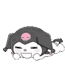 Kuromi lying down with her eyes closed and a relaxed expression.