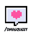 Speech bubble with a pink pixel heart inside.