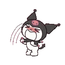 Kuromi throwing a tantrum with a glittery background effect.