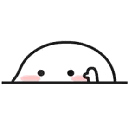 A small white blob with a shy expression and pink cheeks peeking over a line and waving its hand.