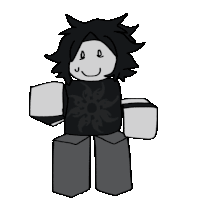A blocky character dancing with a happy expression.