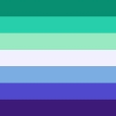 Gay pride flag with horizontal stripes in shades of green, white, blue, and purple.