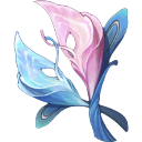 A stylized magical flower with pink and blue petals.
